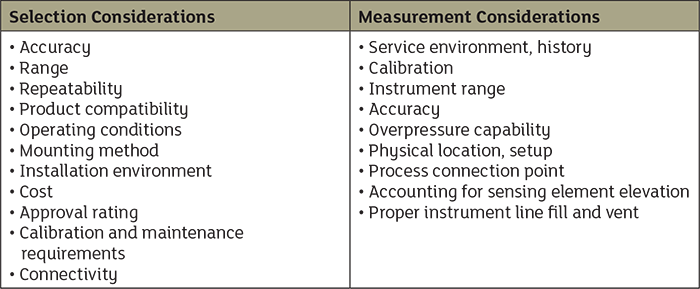 Table 2. Important selection and measurement considerations