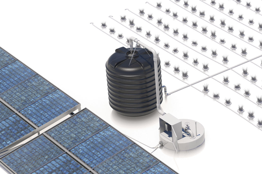Figure 1. PV cells and a tracking system maximize available power to the pump for consistent performance.