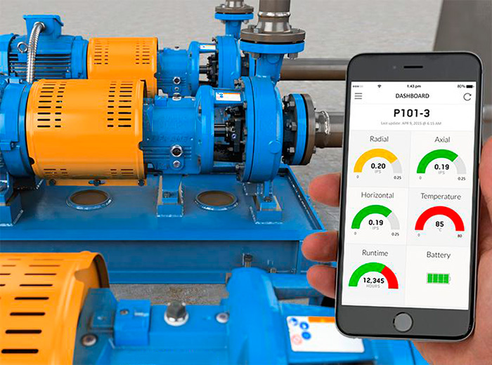 Image 1. Machine health monitor app screen shows the health of the pumps in the background.