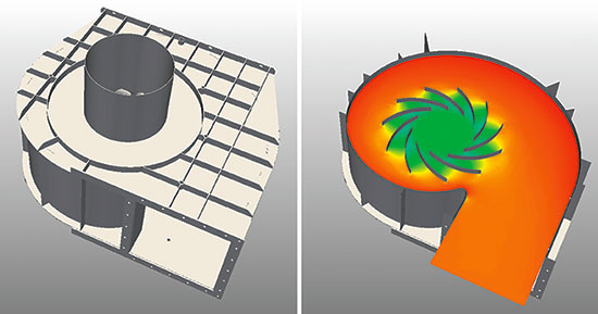 Pressure distribution in the middle section of the fan