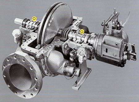 IMAGE 3: Small steam turbine with bearing regions “O” located next to steam glands that are intended to prevent steam from leaking into bearings