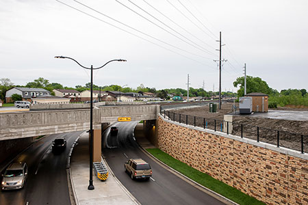 IMAGE 3: New underpass located at 45th Street and Calumet Avenue. Lift station generator and control building can be seen upper right.