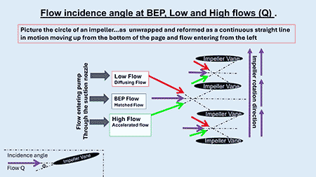 IMAGE 3: Flow incidence angle at BEP, low and high flows (Q)