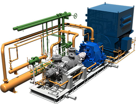 IMAGE 1: 3D simulation of a customized pump skid (Images courtesy of Trillium Flow Technologies)