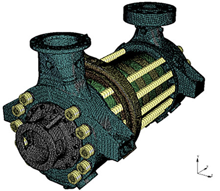 IMAGE 4: FEM analysis on pump casings and tie bolts for maximizing reliability of design to the  worst operating conditions in terms of temperatures and pressures