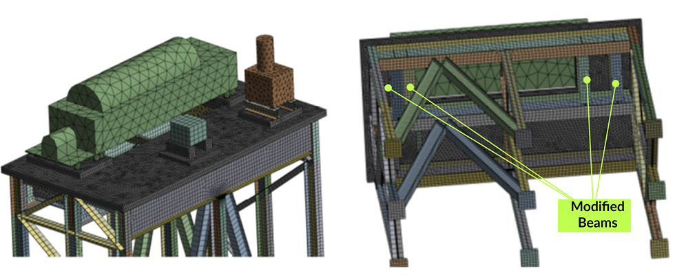 IMAGE 5: The project goal was to add a new centrifuge to an existing building. A resonance issue would have been missed if the premodification work had not been performed, or if the analyst used the typical assumption for foundations stiffness rather than modeling the support structure.