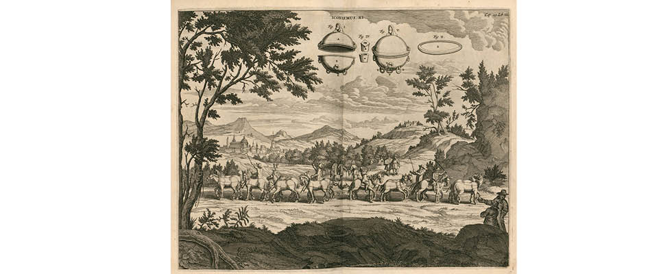 IMAGE 1: Painting of famous Magdeburg hemispheres (Images courtesy of the Fluid Sealing Association)