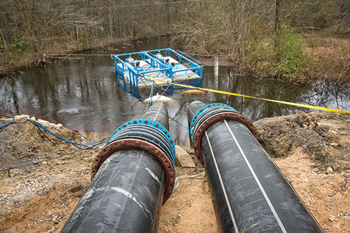 One of two floating pump stations that reduced flood water levels.