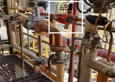 A WirelessHART gas detector deployed over a pipe flange