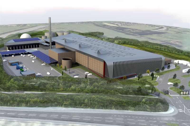 Artist rendering of the new Eco Park waste treatment and biogas-to-energy facility being built in Shepperton, Surrey, England. (Image courtesy of GE)